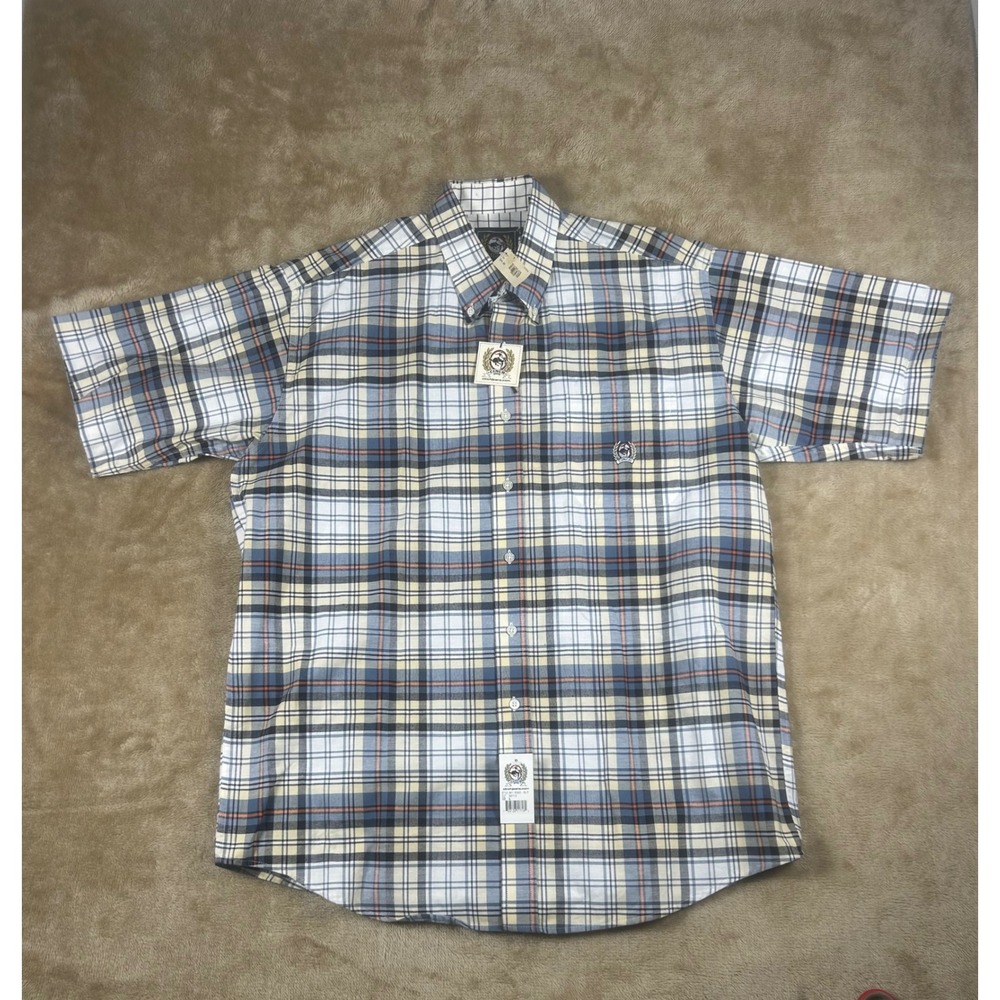 Cinch Mens L Short Sleeve Plaid Button Down Western Shirt Blue Yellow MT18303